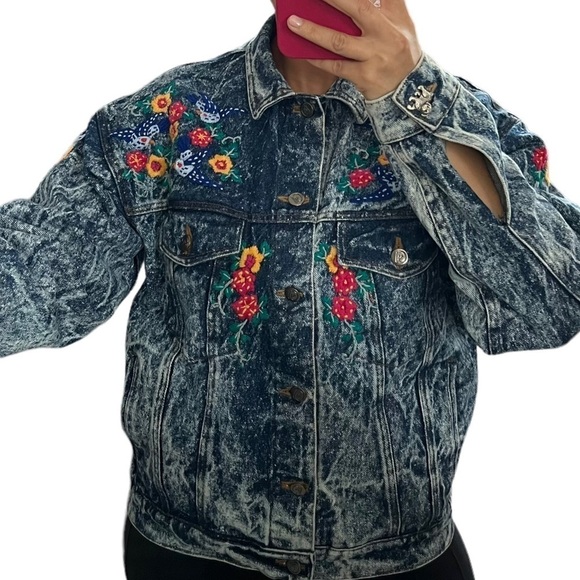 Las Manos Women’s Bohemian style hand embroidered Denim Jean Jacket Size Large - Picture 3 of 15